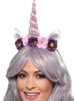 Fantasy Purple Unicorn Costume Headband with Flowers