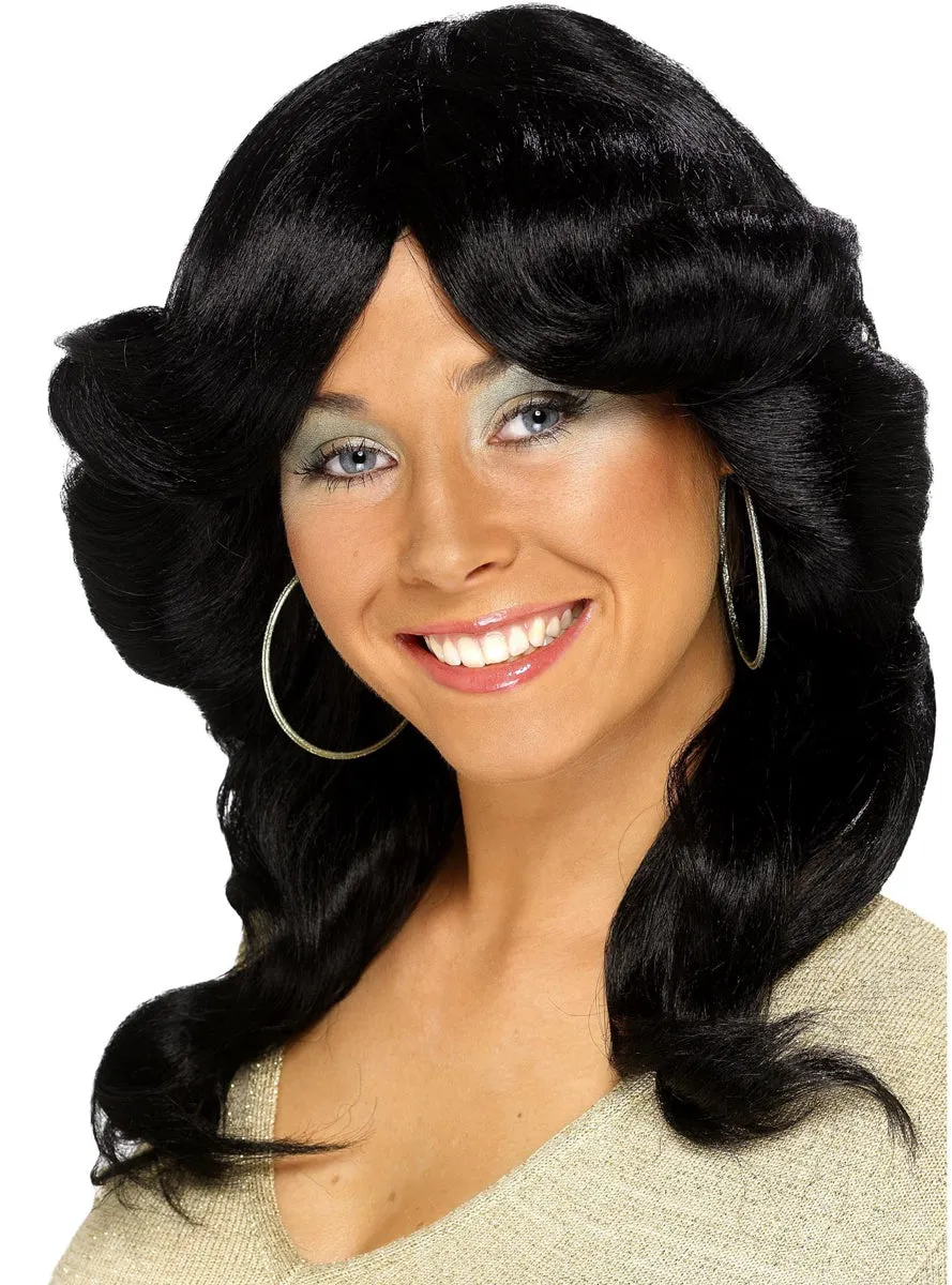 Farrah 70s Black Flicked Disco Costume Wig