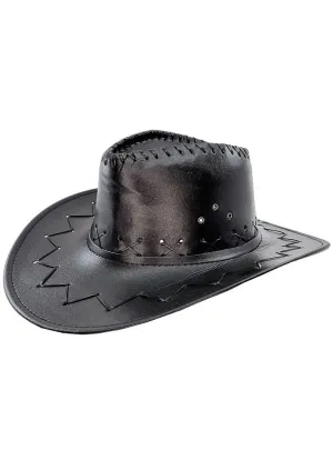 Faux Black Leather Adults Cowboy Costume Hat