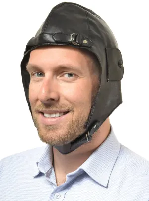 Faux Black Leather Aviator Cap Costume Hat