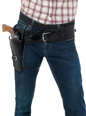 Faux Black Leather Western Cowboy Belt with Holster