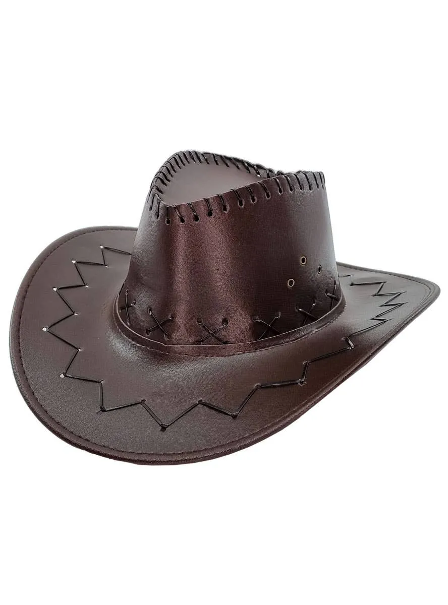 Faux Dark Brown Leather Adults Cowboy Costume Hat