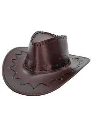 Faux Dark Brown Leather Adults Cowboy Costume Hat