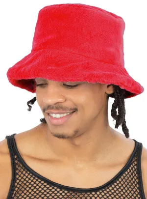 Faux Fur 90s Adults Red Costume Bucket Hat