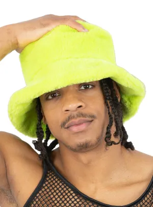 Faux Fur 90s Mens Green Costume Bucket Hat