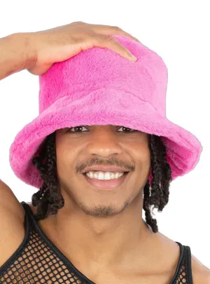 Faux Fur 90s Mens Pink Costume Bucket Hat