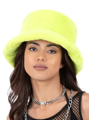 Faux Fur 90s Womens Green Costume Bucket Hat