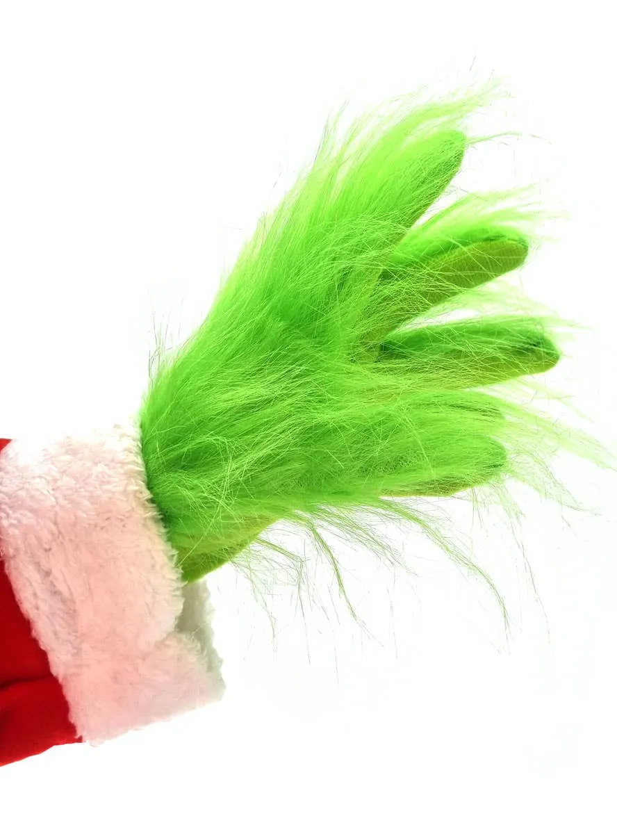 Faux Fur Green Gloves Costume Accessory