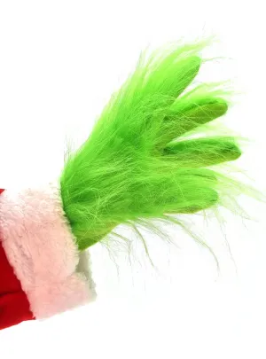 Faux Fur Green Gloves Costume Accessory