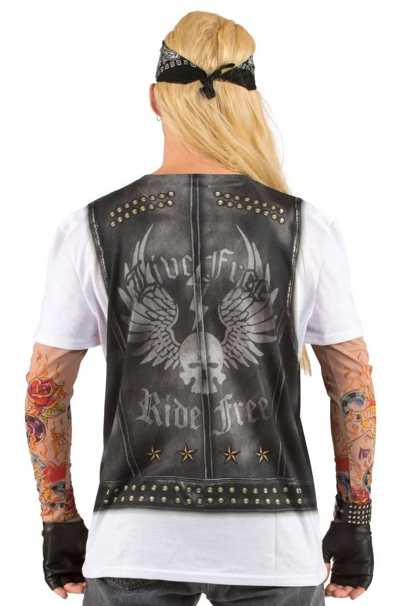 Faux Real Mens Biker Tattooed Funny Costume Top