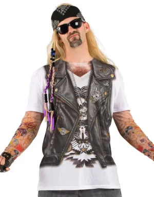 Faux Real Mens Biker Tattooed Funny Costume Top