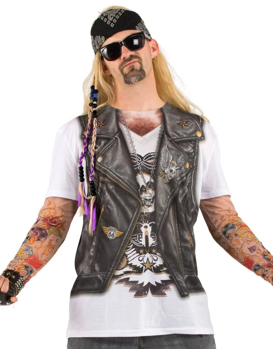 Faux Real Mens Biker Tattooed Funny Costume Top