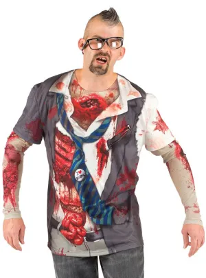 Faux Real Schoolboy Zombie Mens Halloween Costume Top