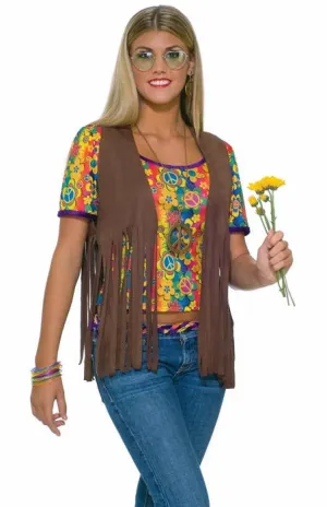 Faux Suede Womens 60s Hippie Vest