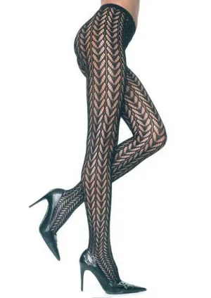 Feather Pattern and Stripes Black Stockings