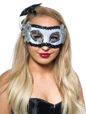 Feather Spray Black and White Masquerade Mask