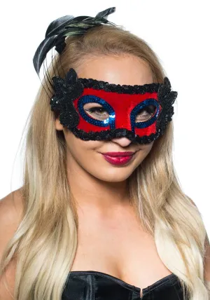 Feather Spray Masquerade Mask in Red and Black