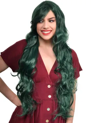 Felicity Long Forest Green Womens Curly Costume Wig