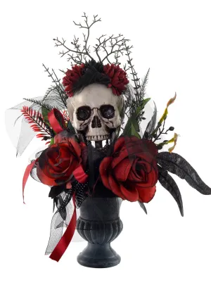Female Bride Skull and Roses Bouquet Halloween Decoration