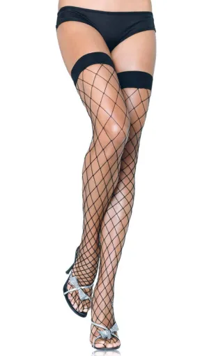 Fence Net Black Thigh High Stockings