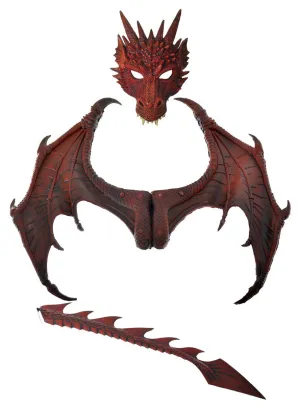 Ferocious Red Dragon Wings, Mask and Tail Costume Kit