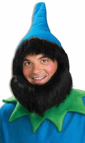 Festive Blue Elf Hat with Brown Beard