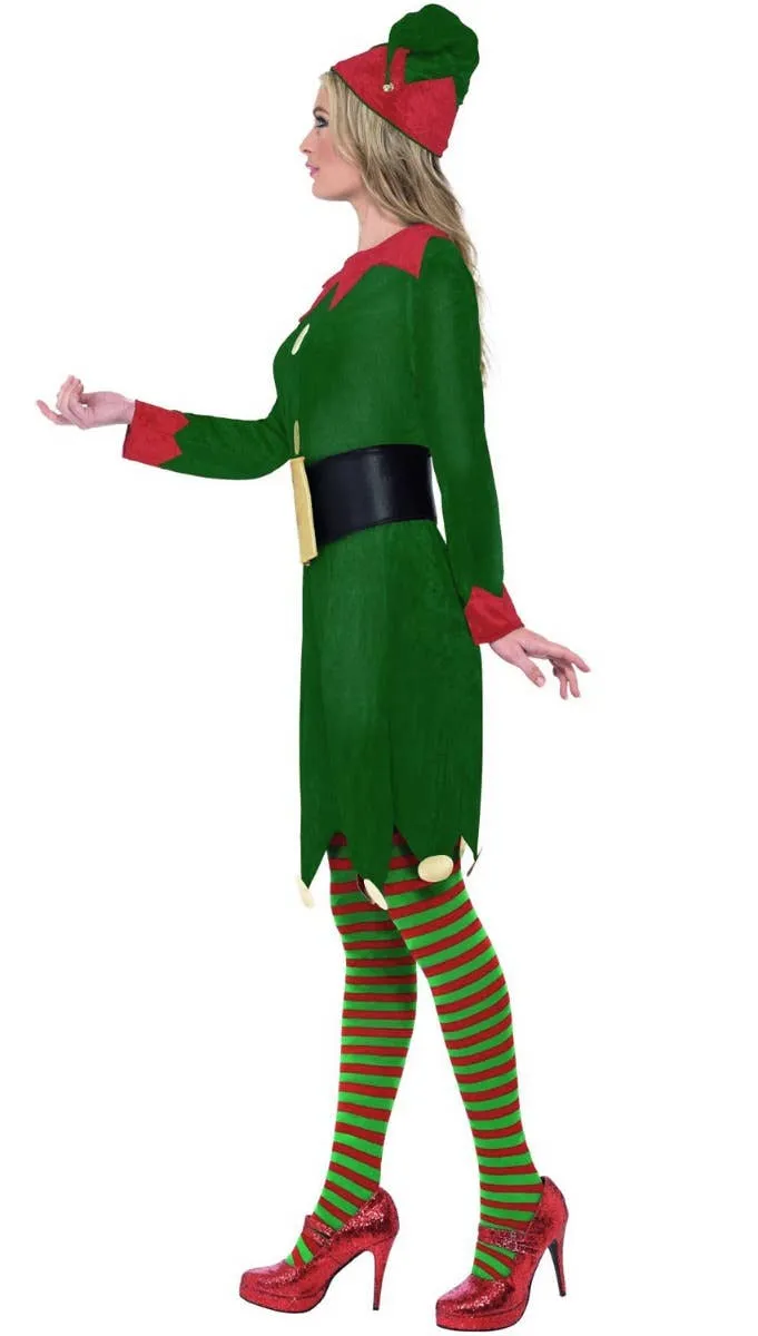 Festive Christmas Elf Womens Fancy Dress Costume