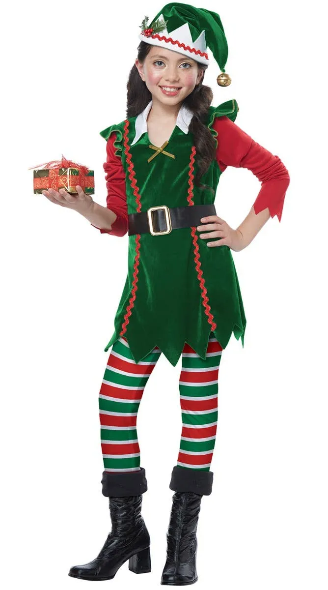 Festive Elf Girls Christmas Fancy Dress Costume