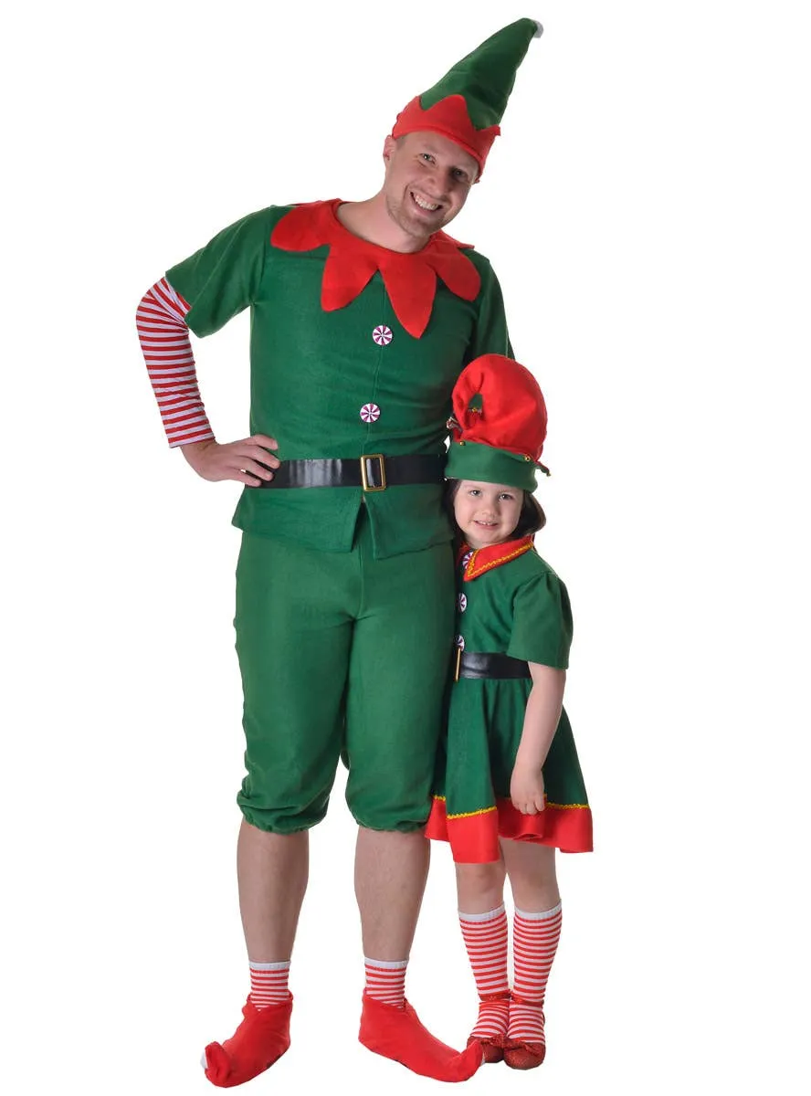 Festive Green Christmas Elf Girls Dress Up Costume