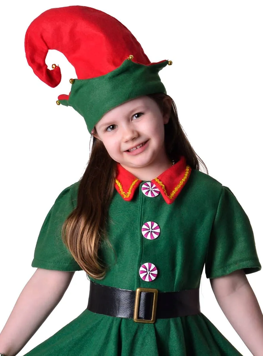 Festive Green Christmas Elf Girls Dress Up Costume