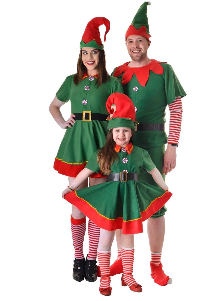 Festive Green Christmas Elf Girls Dress Up Costume