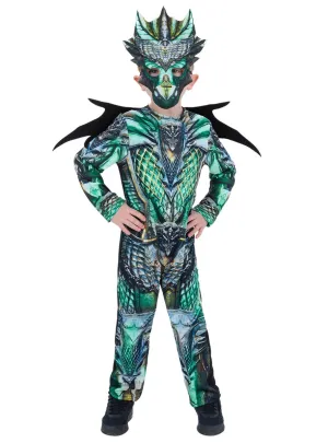 Fierce Green Dragon Boys Costume And Mask Set