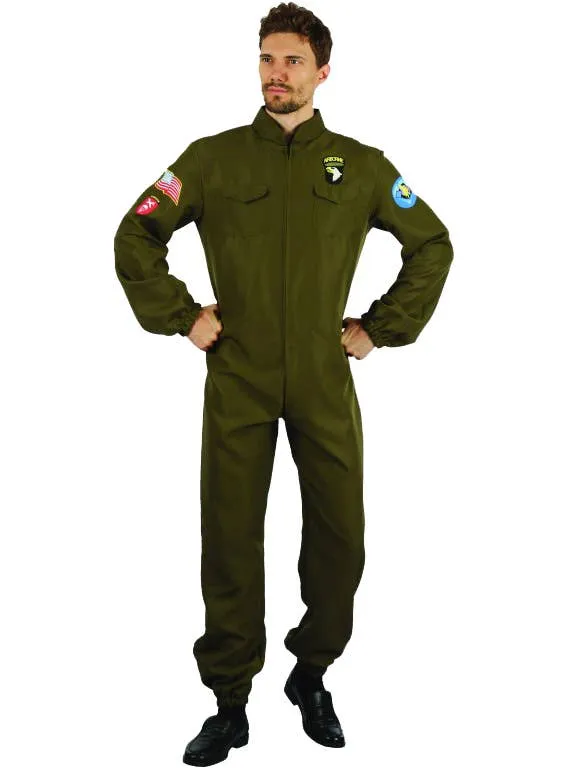 Fighter Pilot Mens Airborne Flight Jumpsuit Costume