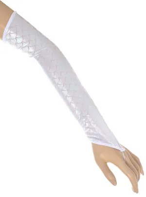 Fingerless Iridescent White Mermaid Scale Costume Gloves