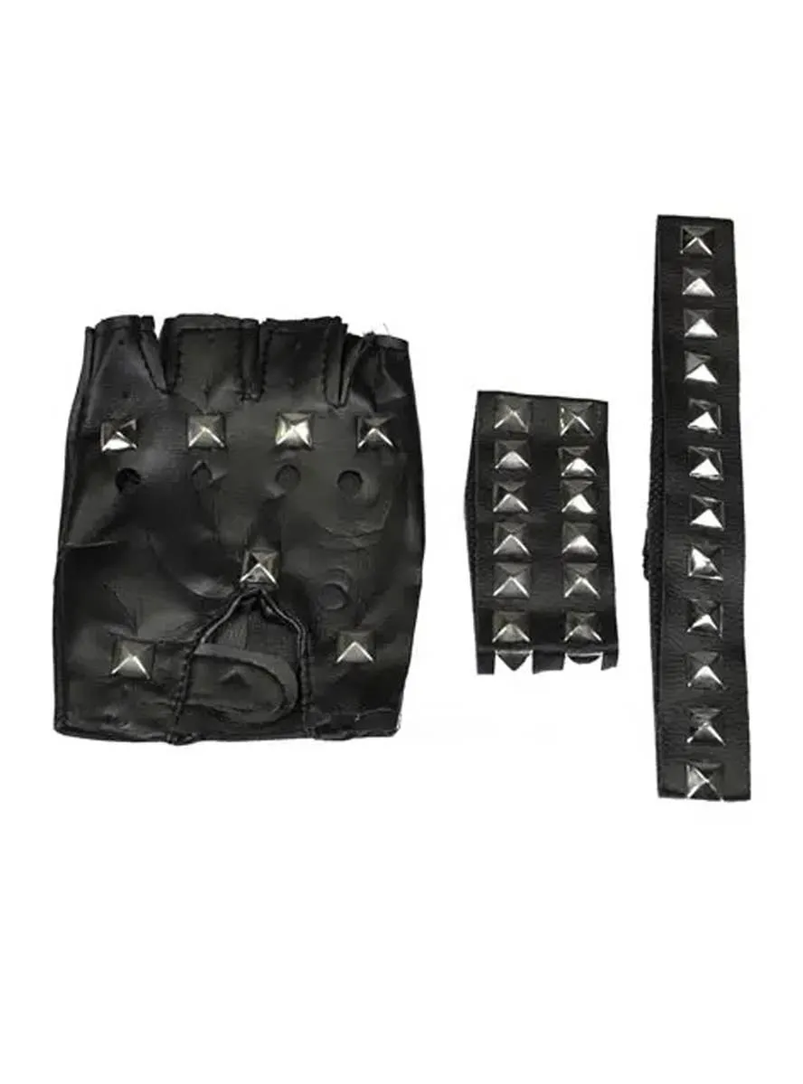 Fingerless Punk Studded Glove, Choker and Cuff Set