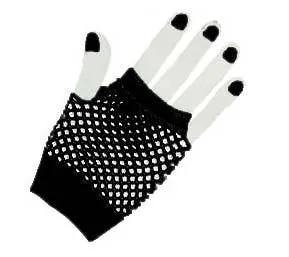 Fingerless Short Black 80s Fishnet Gloves