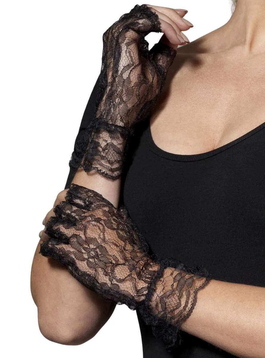 Fingerless Short Black Lace Gloves