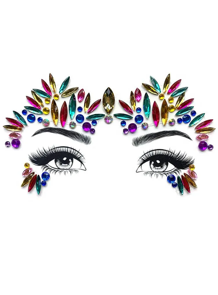 Fireworks Rainbow Stick On Face Jewels Costume Accessory