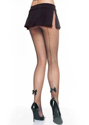 Fishnet Black Pantyhose with Bow Backseam