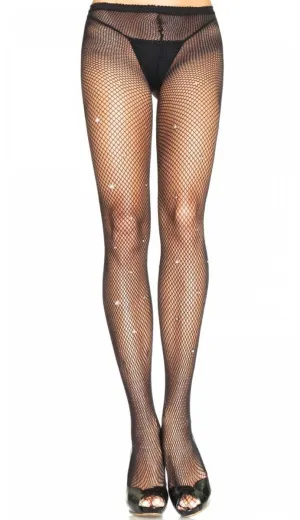 Fishnet Black Pantyhose with Rhinestones