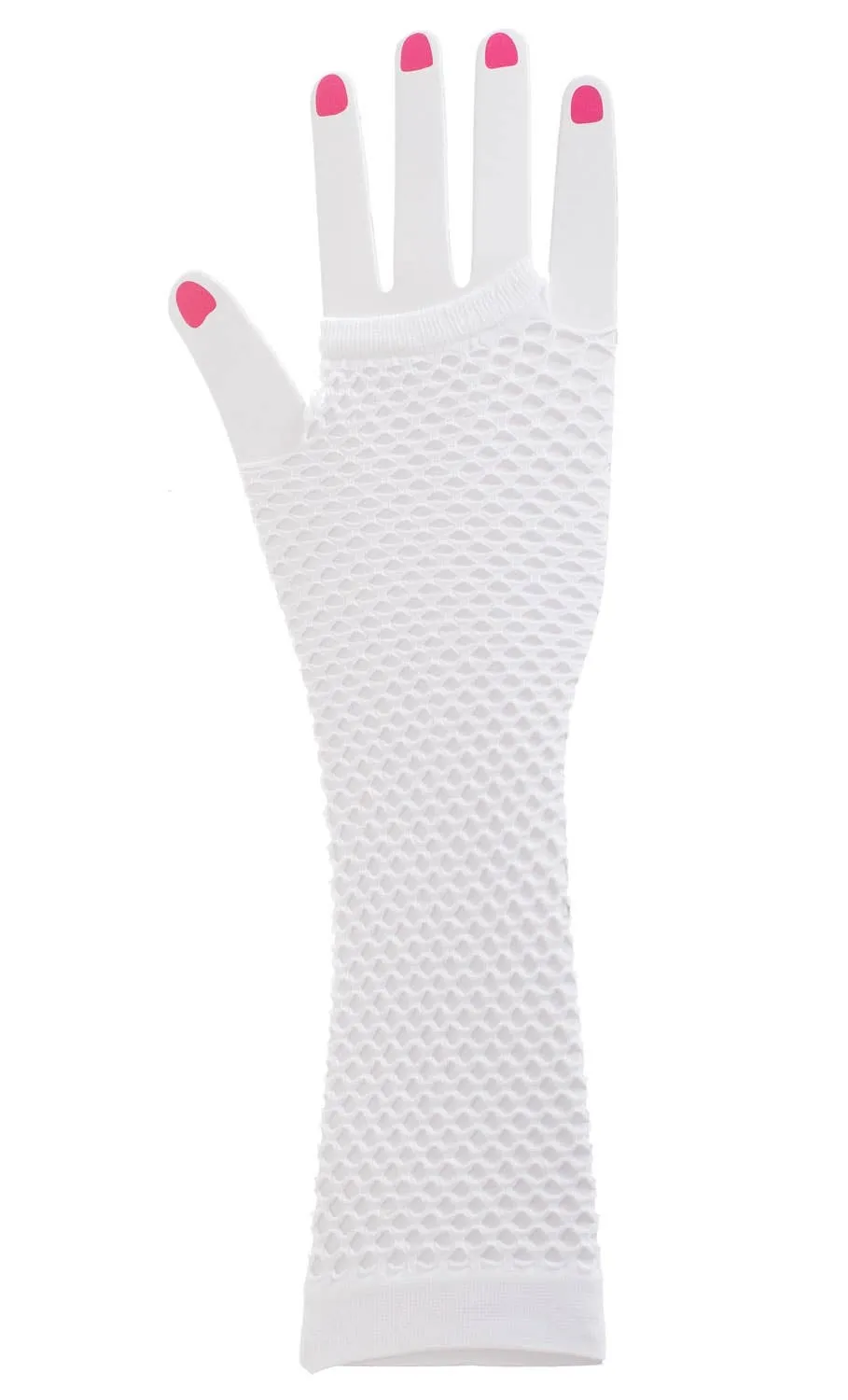 Fishnet Fingerless Long White Costume Gloves