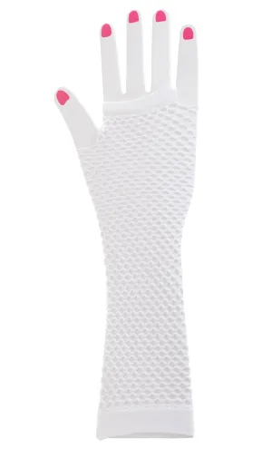 Fishnet Fingerless Long White Costume Gloves