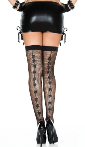 Fishnet Thigh Highs with Bow Back Seam