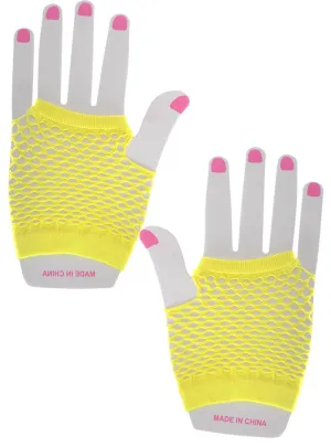 Fishnet Yellow Short Fingerless Costume Gloves