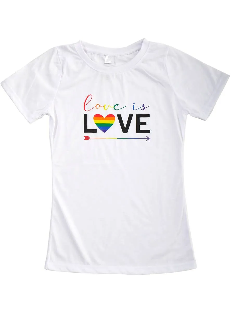 Fitted White Love is Love Womens Crew Neck Shirt