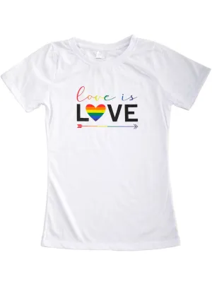 Fitted White Love is Love Womens Crew Neck Shirt