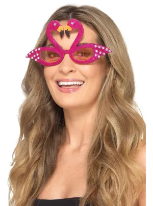 Flamingo Adults Hot Pink Glitter Costume Glasses