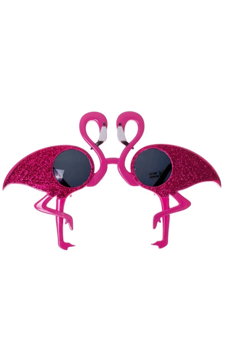 Flamingo Pink Glitter Novelty Costume Glasses