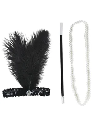 Flapper 1920s Black 3 Piece Costume Accessory Set