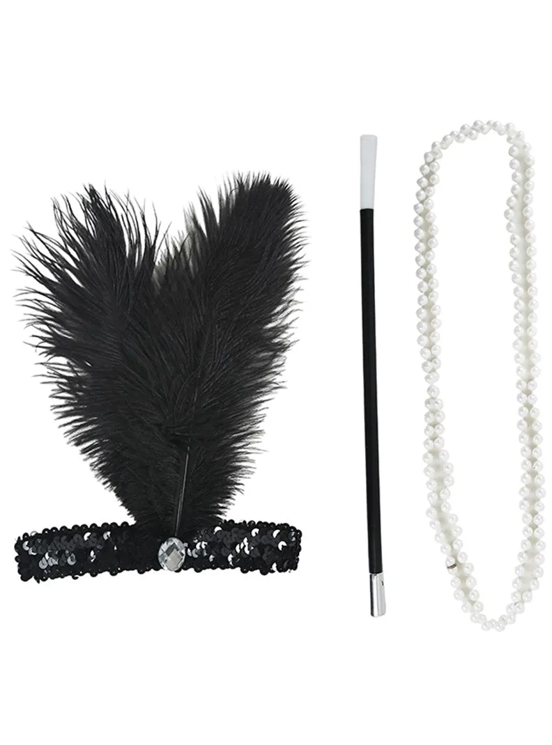 Flapper 1920s Black 3 Piece Costume Accessory Set